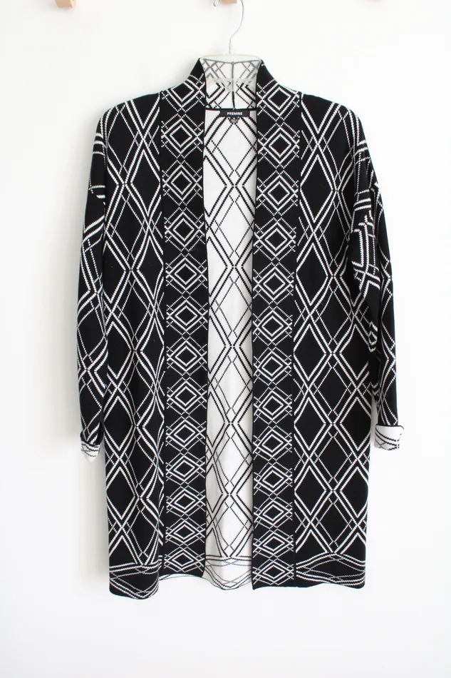 Premise Premise Black Patterned Long Knit Cardigan M Rings