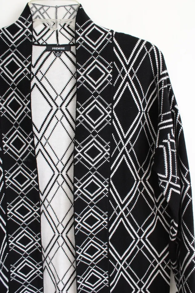 Premise Premise Black Patterned Long Knit Cardigan M Rings