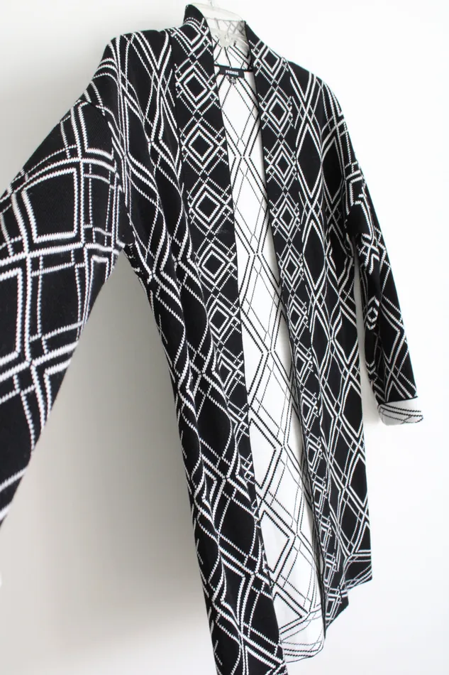 Premise Premise Black Patterned Long Knit Cardigan M Rings