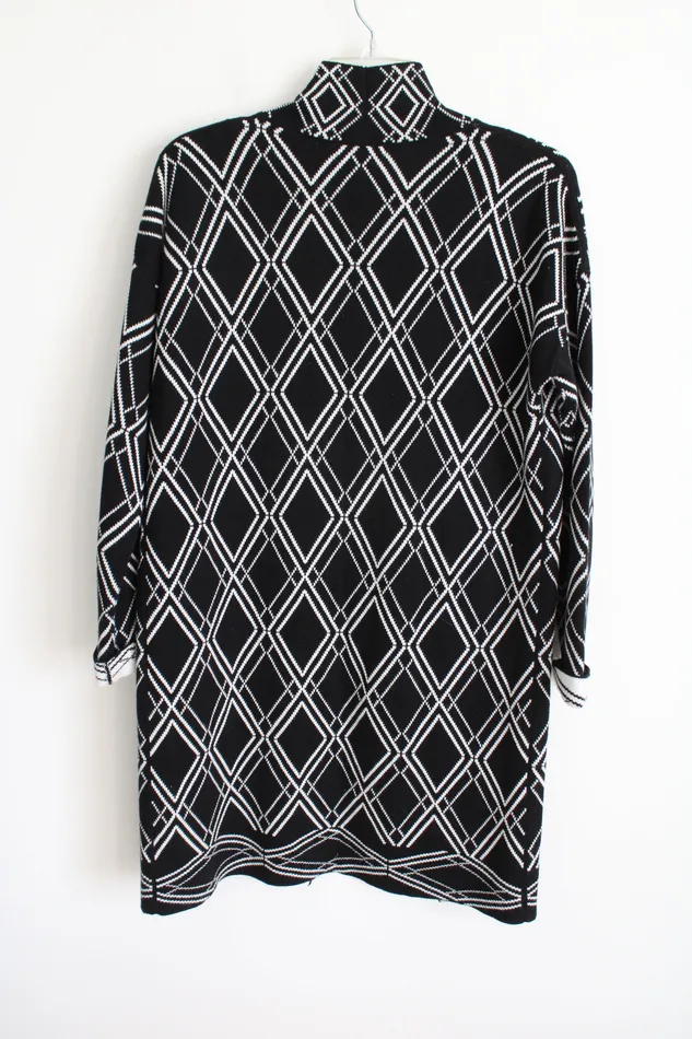 Premise Premise Black Patterned Long Knit Cardigan M Rings