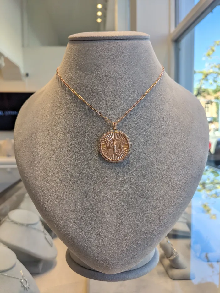 RACHEL LYNN CHICAGO Necklaces Rose Gold Diamond Butterfly Coin Pendant