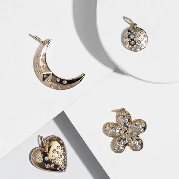 RACHEL LYNN CHICAGO Necklaces Yellow Gold Diamond Mixed Shape Disk Pendant