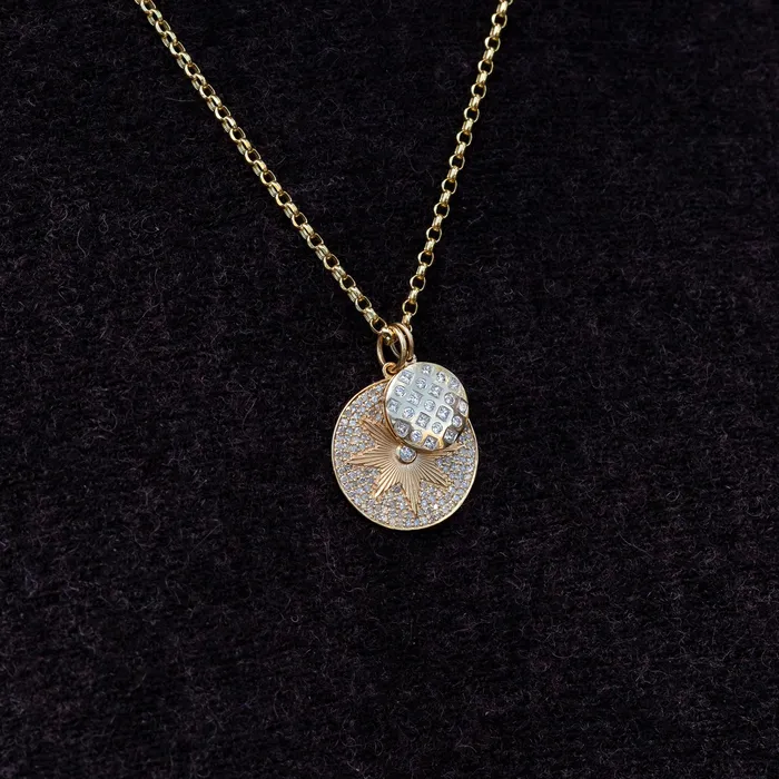 RACHEL LYNN CHICAGO Necklaces Yellow Gold Diamond Mixed Shape Disk Pendant
