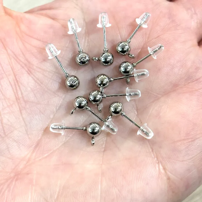 Rhodium Plated 5mm Ball Post Earring Ball Stud Earring With Loop 10 Pcs in a PackNEW Peppy Beads Earrings Rhodium Plated 5mm Ball Post Earring Ball Stud Earring With Loop 10 Pcs in a PackNEW Peppy Beads Earrings