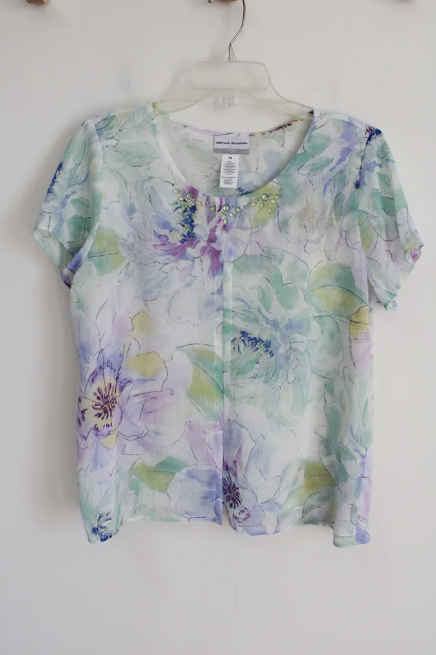 Rings Alfred Dunner Alfred Dunner Pastel Green Floral Top M Petite
