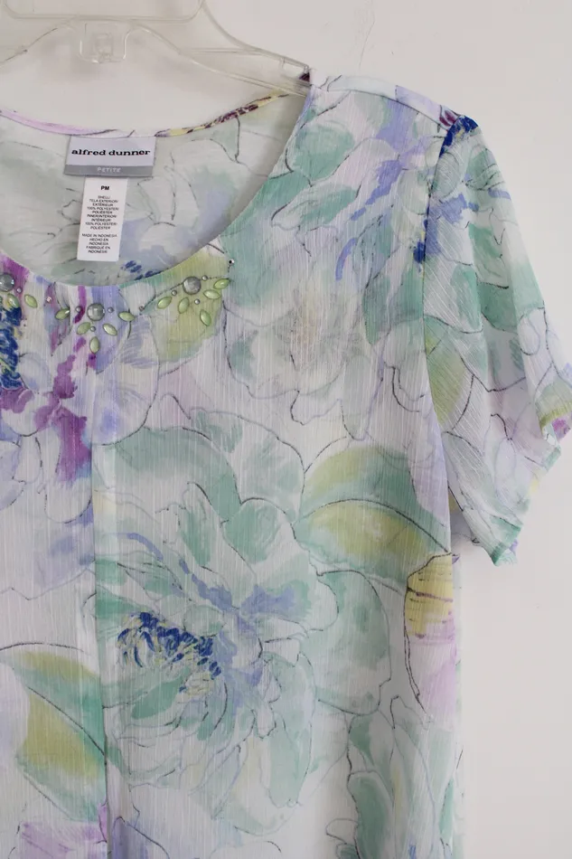 Rings Alfred Dunner Alfred Dunner Pastel Green Floral Top M Petite