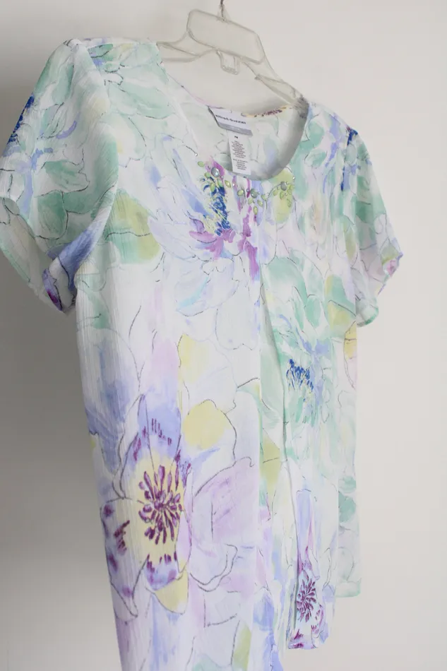 Rings Alfred Dunner Alfred Dunner Pastel Green Floral Top M Petite