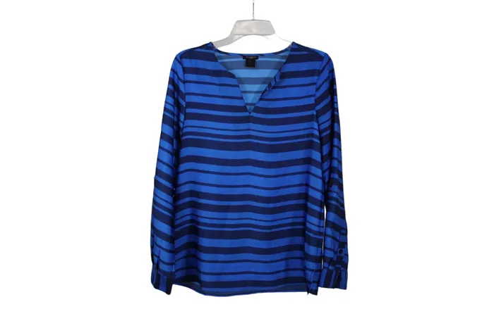 Rings Ann Taylor Blue Striped Blouse XS Ann Taylor LOFT