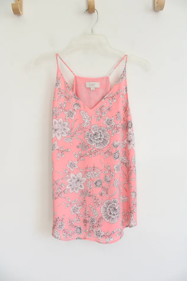 Rings Ann Taylor LOFT LOFT Pink Black White Floral Flowy Tank S