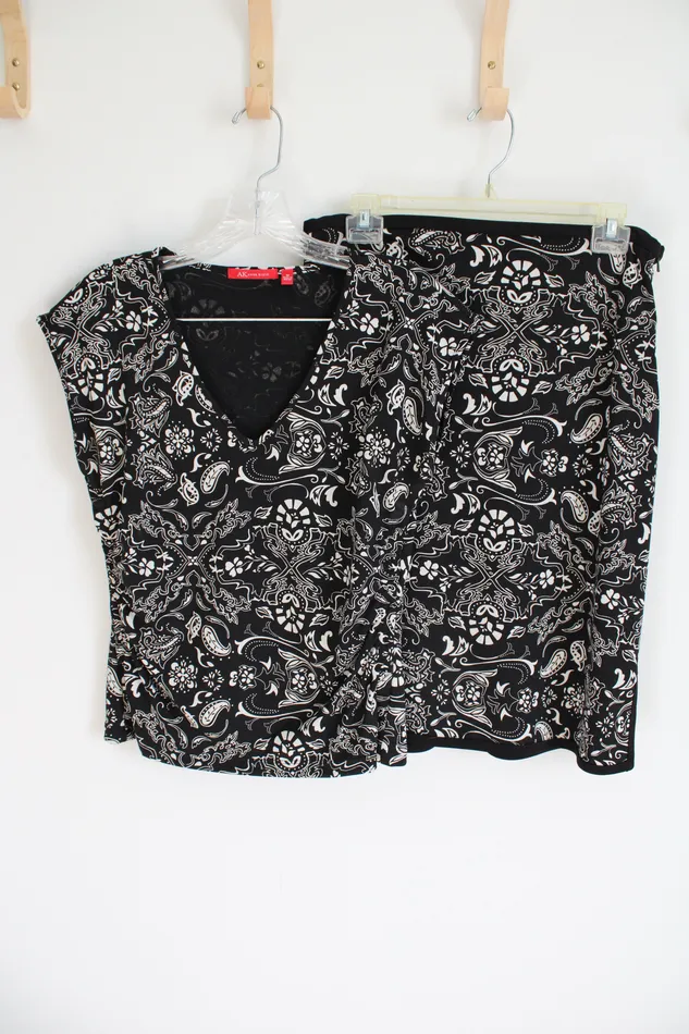 Rings Anne Klein Black Tan Patterned Top Skirt Set M Anne Klein