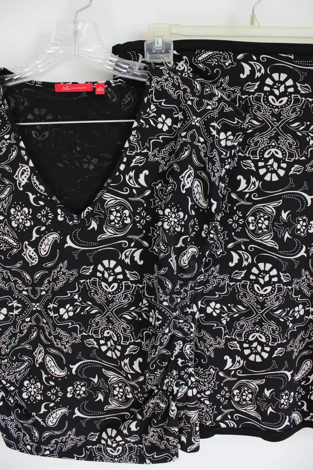 Rings Anne Klein Black Tan Patterned Top Skirt Set M Anne Klein