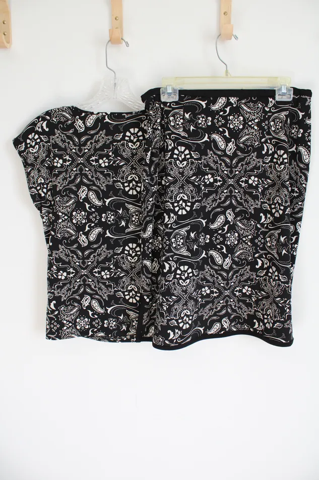 Rings Anne Klein Black Tan Patterned Top Skirt Set M Anne Klein