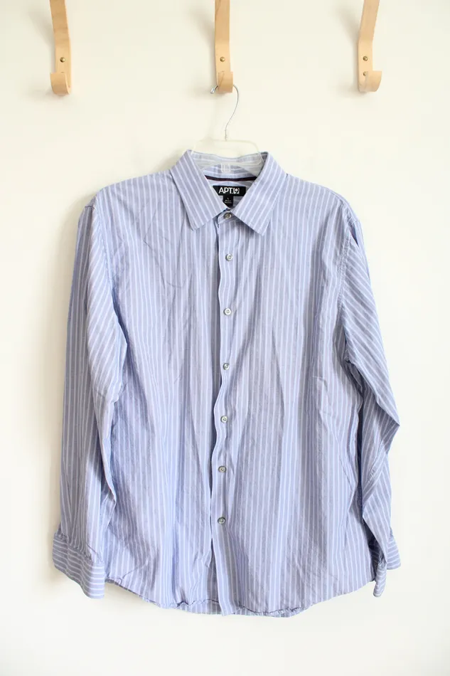 Rings APT9 Apt 9 Blue Striped Long Sleeved Button Down Cotton Shirt L