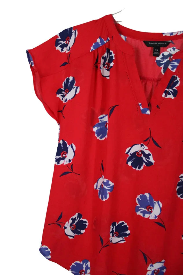 Rings Banana Republic Banana Republic Red Floral Blouse XS