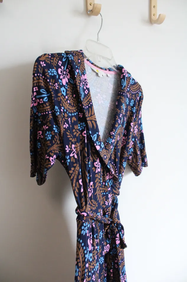 Rings Boden Boden Blue Brown Pink Patterned Knit Wrap Dress 4 Petite