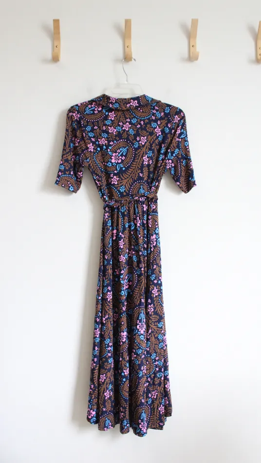 Rings Boden Boden Blue Brown Pink Patterned Knit Wrap Dress 4 Petite