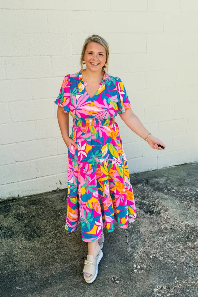 Rings Coastal Glam Floral Midi Dress Haptics