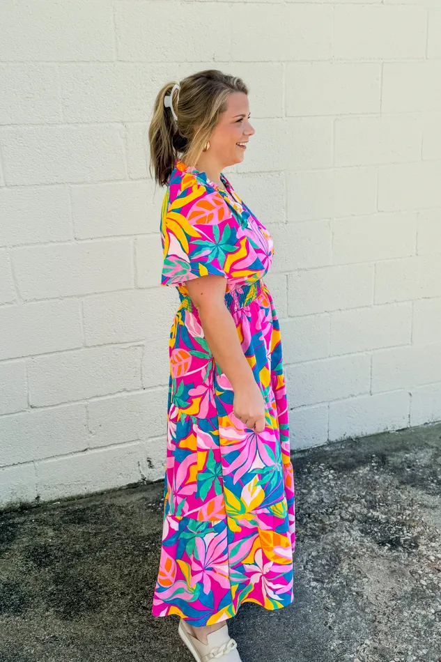 Rings Coastal Glam Floral Midi Dress Haptics
