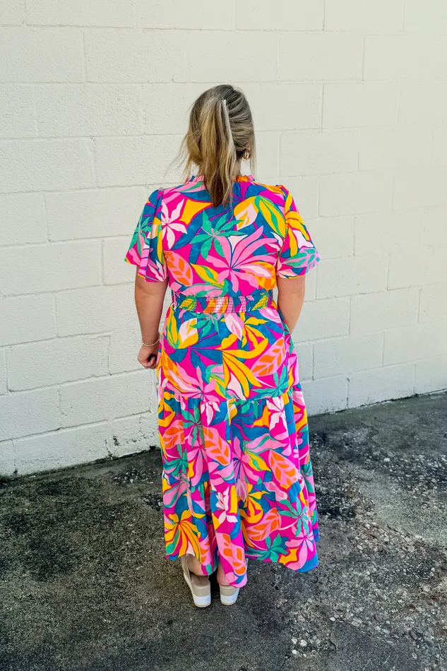 Rings Coastal Glam Floral Midi Dress Haptics