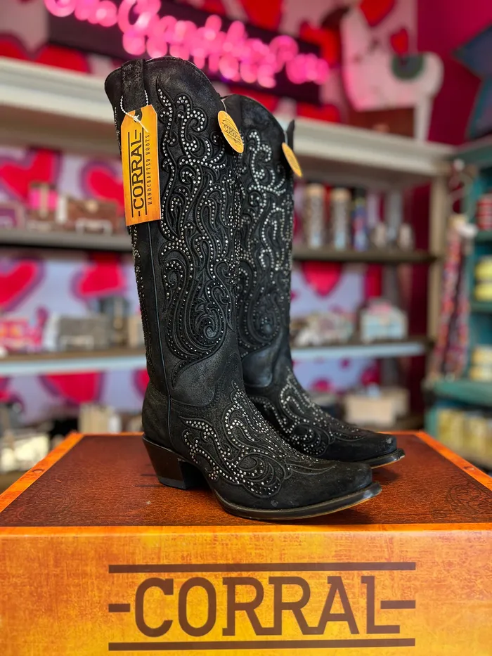 Rings CORRAL WOMENS BLACK SUEDE OVERLAY CRYSTAL TALL WESTERN BOOT C4097 CORRAL Rings CORRAL WOMENS BLACK SUEDE OVERLAY CRYSTAL TALL WESTERN BOOT C4097 CORRAL
