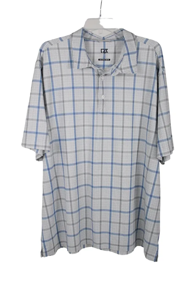 Rings Cutter Buck Cutter Buck Blue White Plaid Polo Shirt 2XL