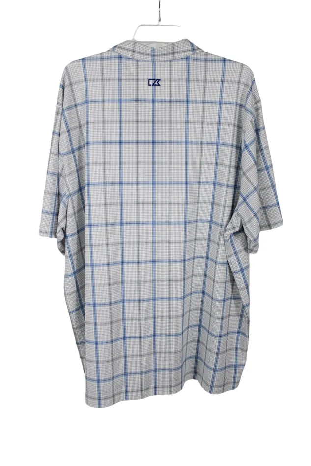 Rings Cutter Buck Cutter Buck Blue White Plaid Polo Shirt 2XL