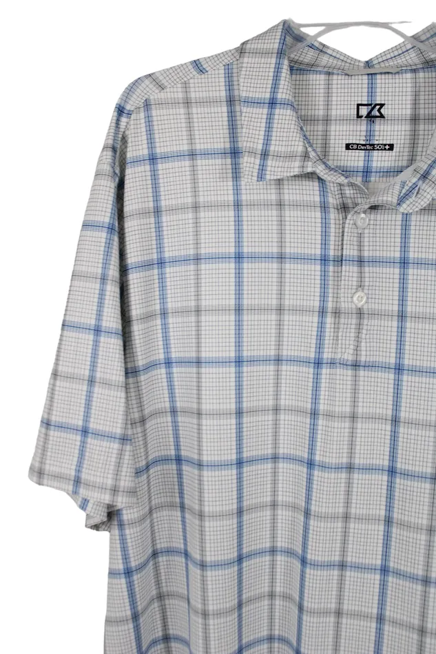 Rings Cutter Buck Cutter Buck Blue White Plaid Polo Shirt 2XL