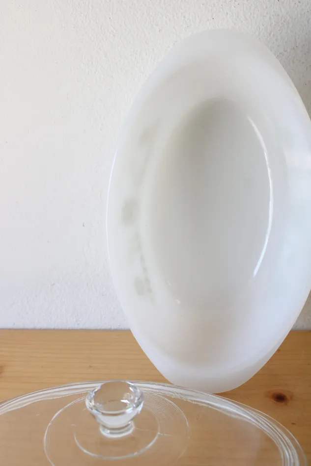 Rings Glasbake Green Daisy J235 1 QT Oval Covered Dish Glasbake