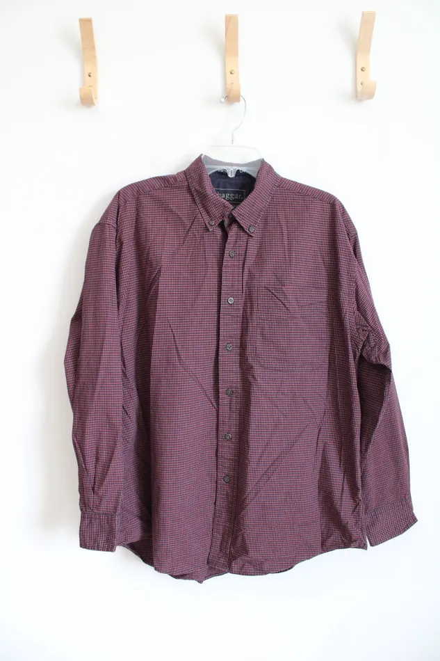 Rings Haggar Haggar Red Blue Plaid Button Down Shirt L