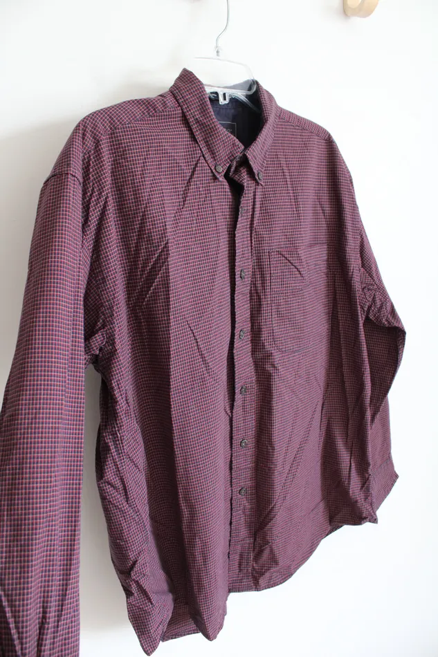 Rings Haggar Haggar Red Blue Plaid Button Down Shirt L