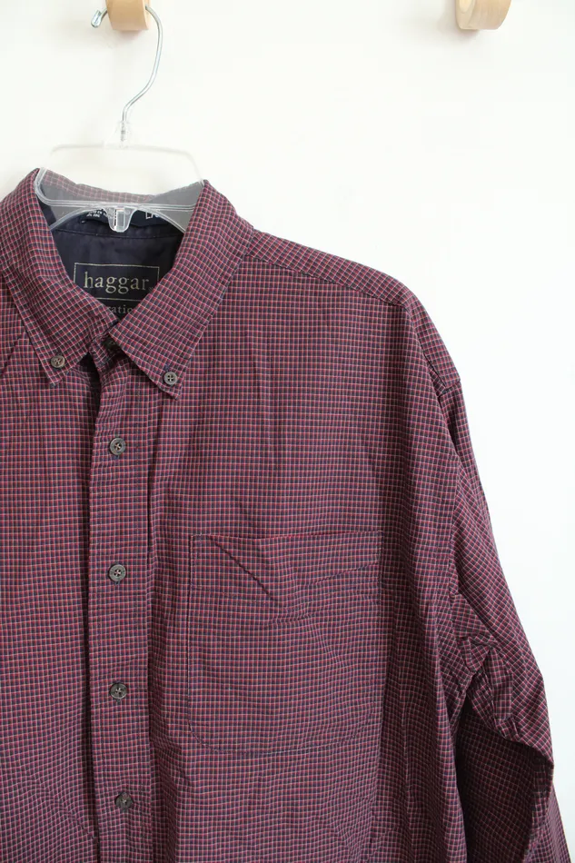 Rings Haggar Haggar Red Blue Plaid Button Down Shirt L
