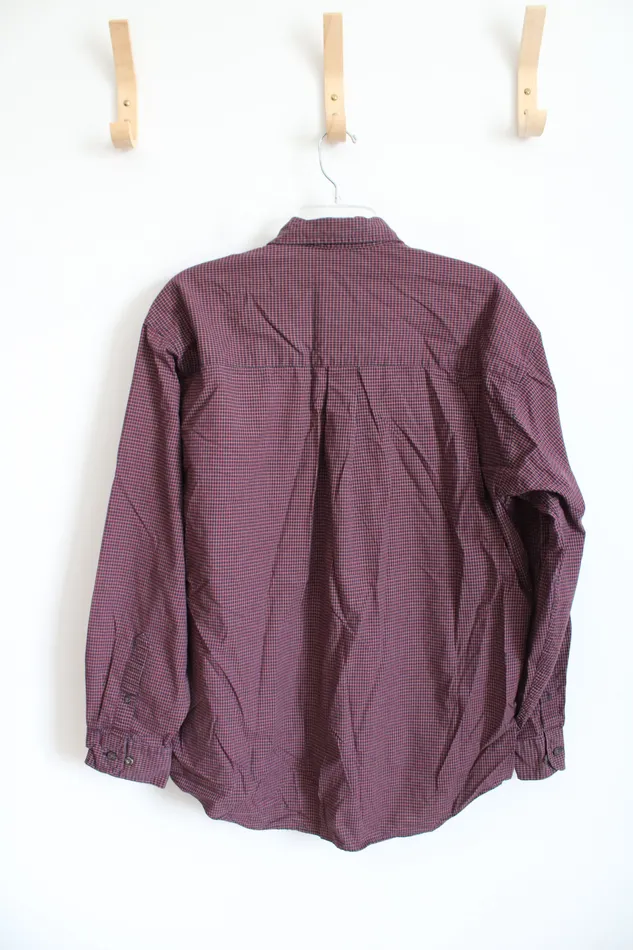 Rings Haggar Haggar Red Blue Plaid Button Down Shirt L