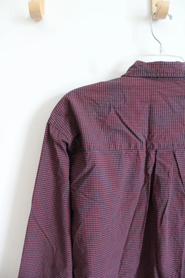 Rings Haggar Haggar Red Blue Plaid Button Down Shirt L
