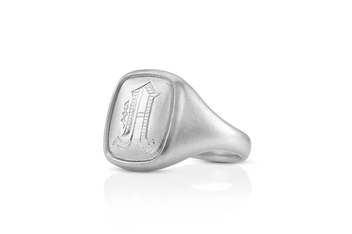 Rings Honey Jewelry Co Mens Cushion Signet Ring in White Gold