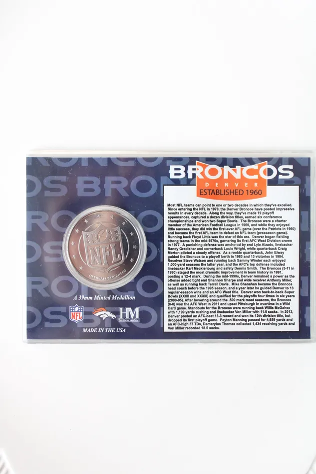 Rings Jubilee Thrift Denver Broncos 29MM Minted Medallion Silver Collectors Coin
