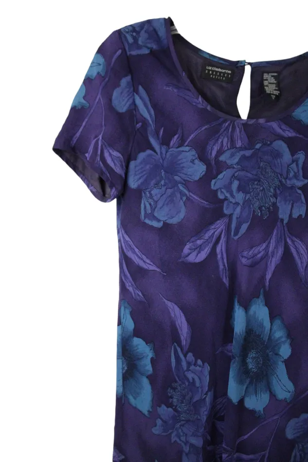 Rings Liz Claiborne Liz Claiborne Blue Floral Vintage Dress 12 Petite