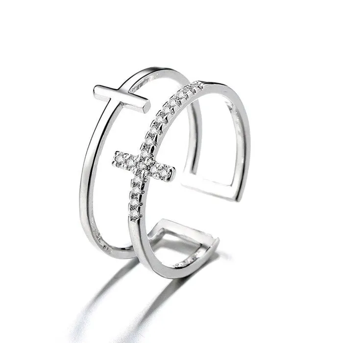Rings Lords Guidance Christian Ring br Double Cross Silver