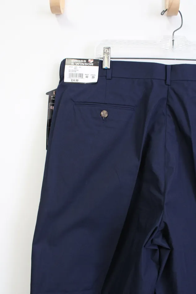 Rings NEW Cross Windsor Navy Blue Stretch Comfort Waistband Pants 40X29 Cross Windsor