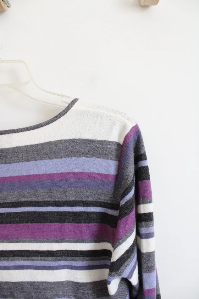 Rings New York Company New York Co Gray Purple White Striped VNeck Sweater L