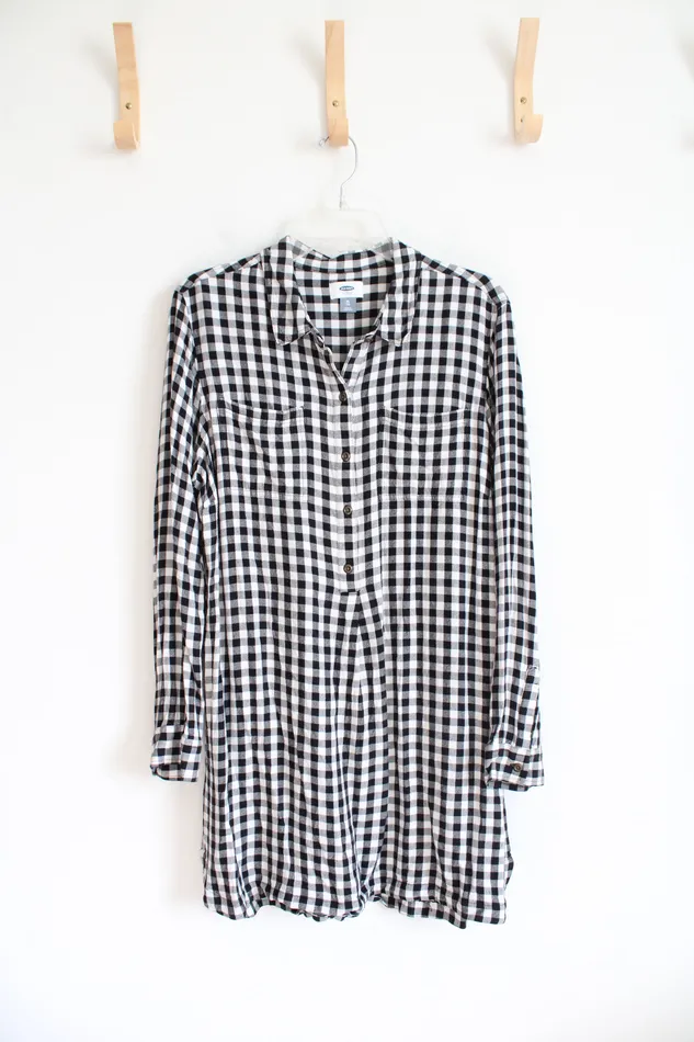 Rings Old Navy Old Navy Black White Plaid Quarter Button Down Top XL