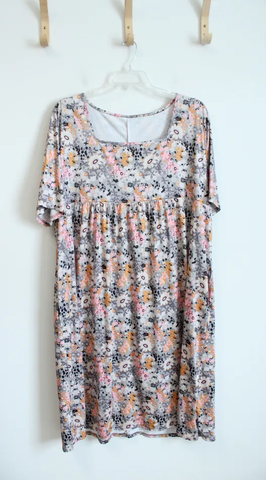 Rings Orange Pink Floral Gray Knit Dress 3XL Jubilee Thrift