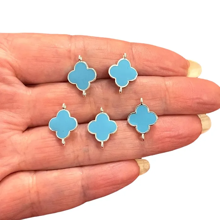 Rings Peppy Beads Silver Plated Sky Blue Enamelled Clover Connector Charms 5 pcs in a pack Rings Peppy Beads Silver Plated Sky Blue Enamelled Clover Connector Charms 5 pcs in a pack