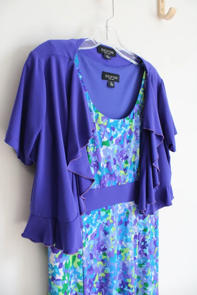 Rings Perceptions Blue Purple Green Patterned Dress Shrug Set 12 Perceptions
