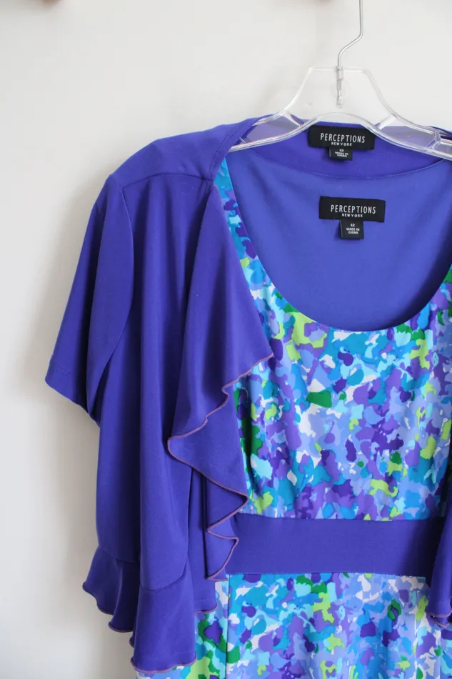 Rings Perceptions Blue Purple Green Patterned Dress Shrug Set 12 Perceptions