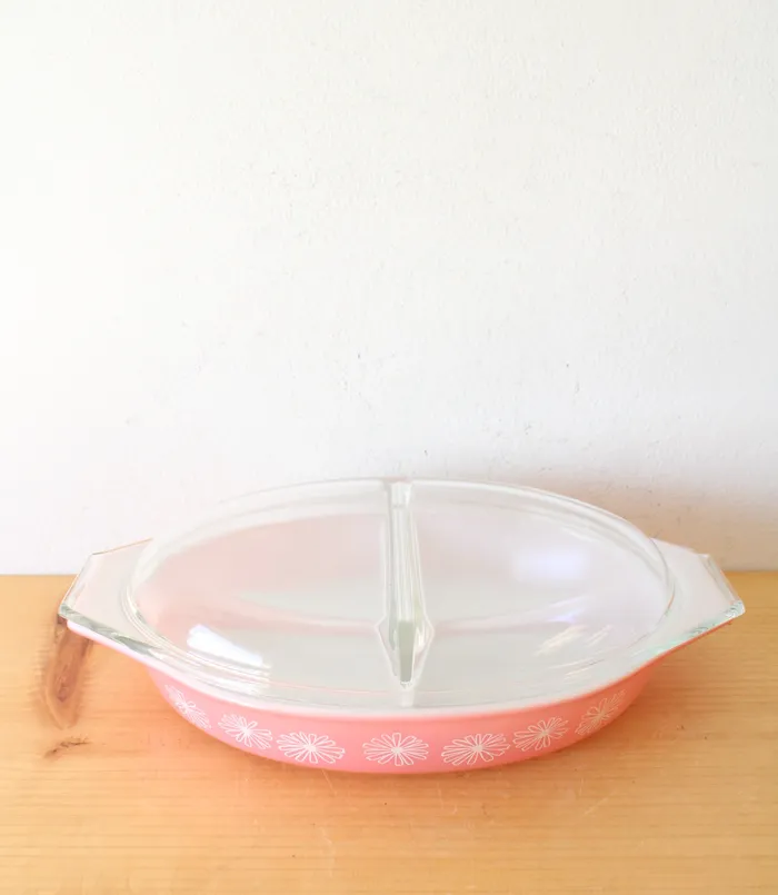 Rings Pyrex Pyrex Vintage 15 Quart Pink Daisy Oval Divided Covered Serving Dish