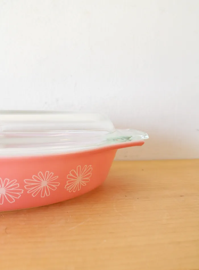 Rings Pyrex Pyrex Vintage 15 Quart Pink Daisy Oval Divided Covered Serving Dish