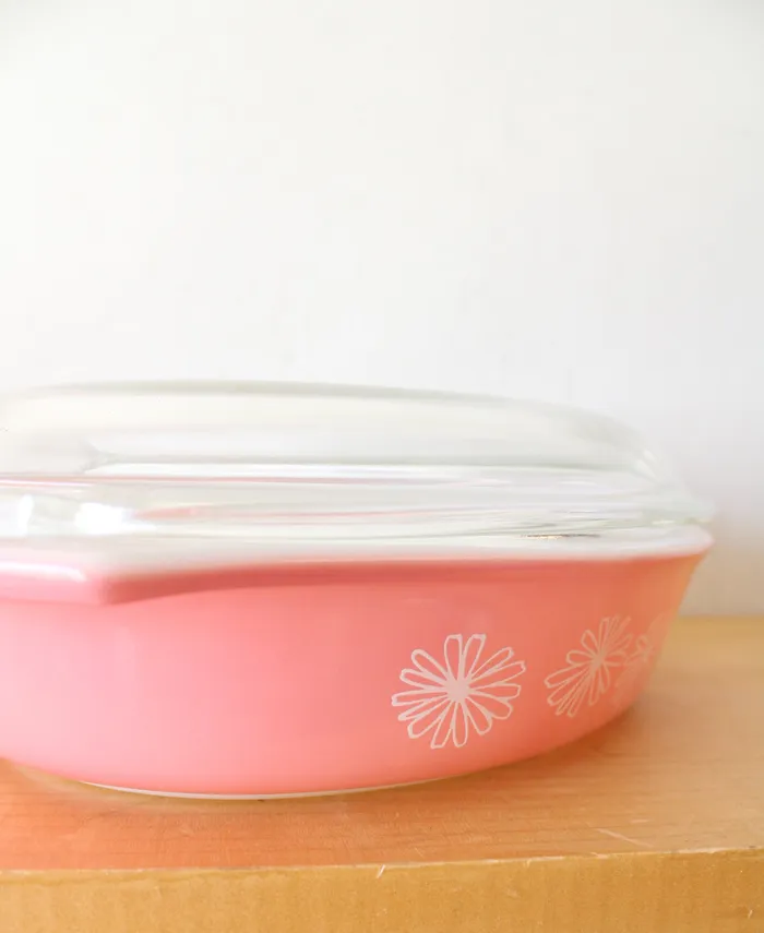 Rings Pyrex Pyrex Vintage 15 Quart Pink Daisy Oval Divided Covered Serving Dish