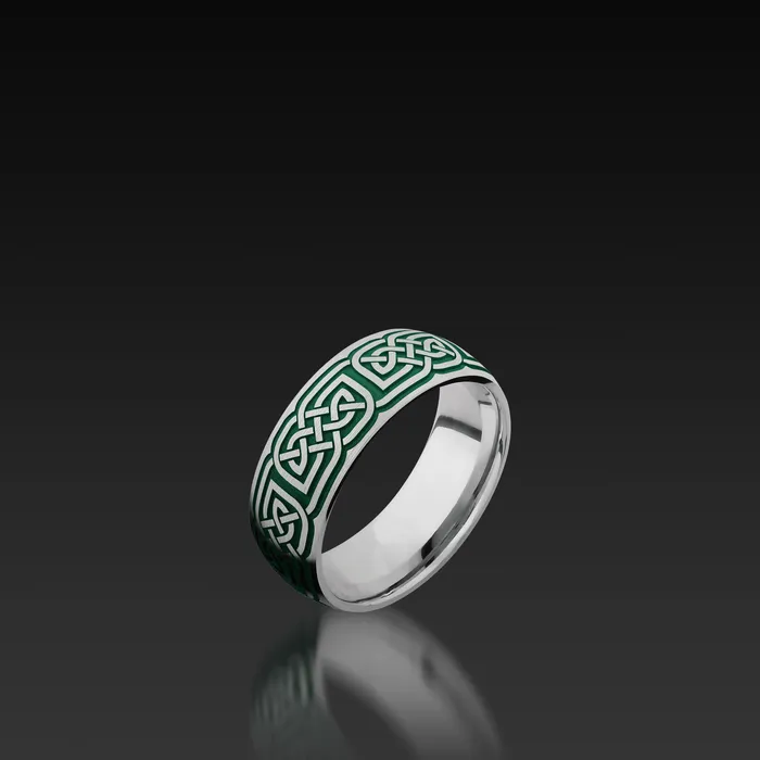 Rings Shop John Atencio Cobalt Chrome Domed Band with Celtic Pattern and Green Cerakote Accents Rings Shop John Atencio Cobalt Chrome Domed Band with Celtic Pattern and Green Cerakote Accents