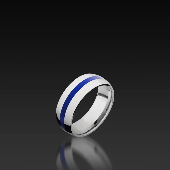 Rings Shop John Atencio Cobalt Chrome Domed Band with Lapis Inlay