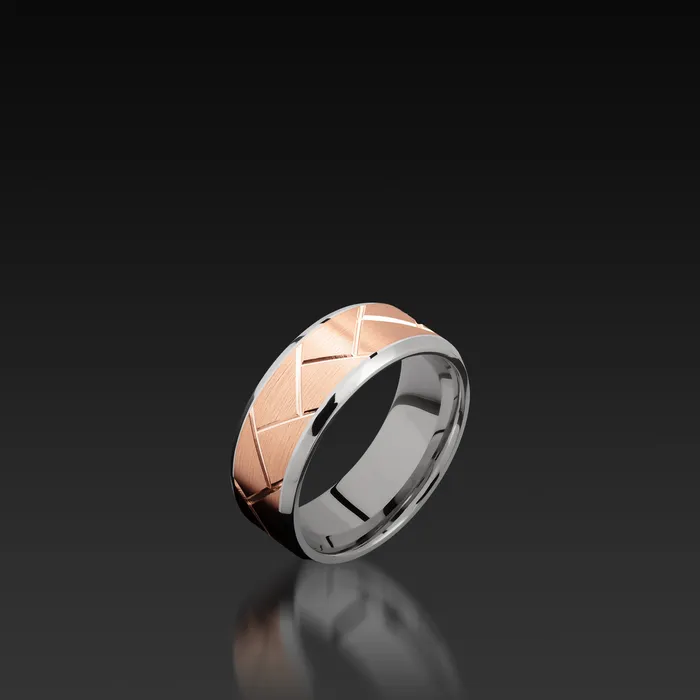 Rings Shop John Atencio White Gold Beveled Band with Rose Gold Inlay